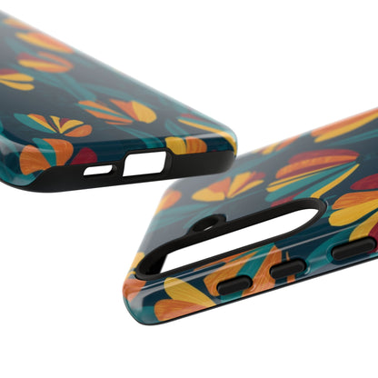 Floral Retro Teal Tough Phone Case — Vibrant Orange & Mustard Blooms