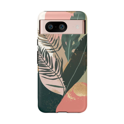 Tropical Leaf Tough Phone Case — Abstract Pink & Green Botanical Protective Cover
