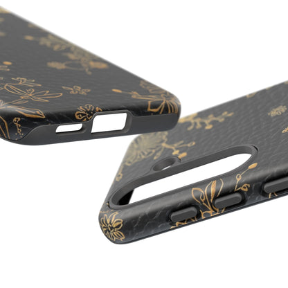 Floral Gold Foil Leather Texture Tough Phone Case