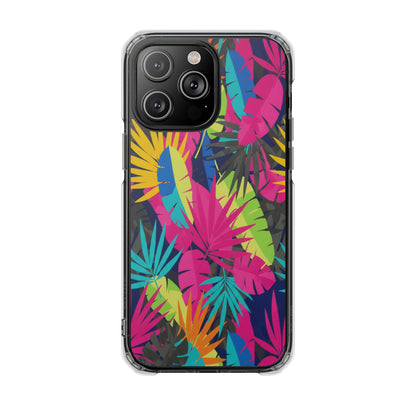 Tropical Neon Leaves Phone Case — Clear Magnetic Impact Case