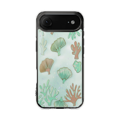 Clear Magnetic Phone Case — Seashell & Coral Beach Design