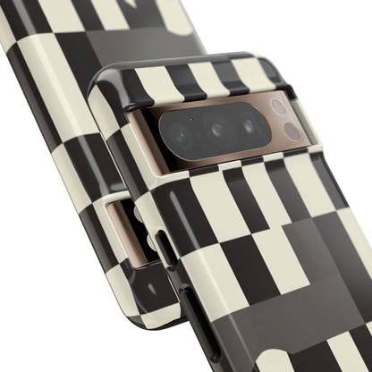 Checkerboard Wave Phone Case — Black & Cream Graphic Tough Case