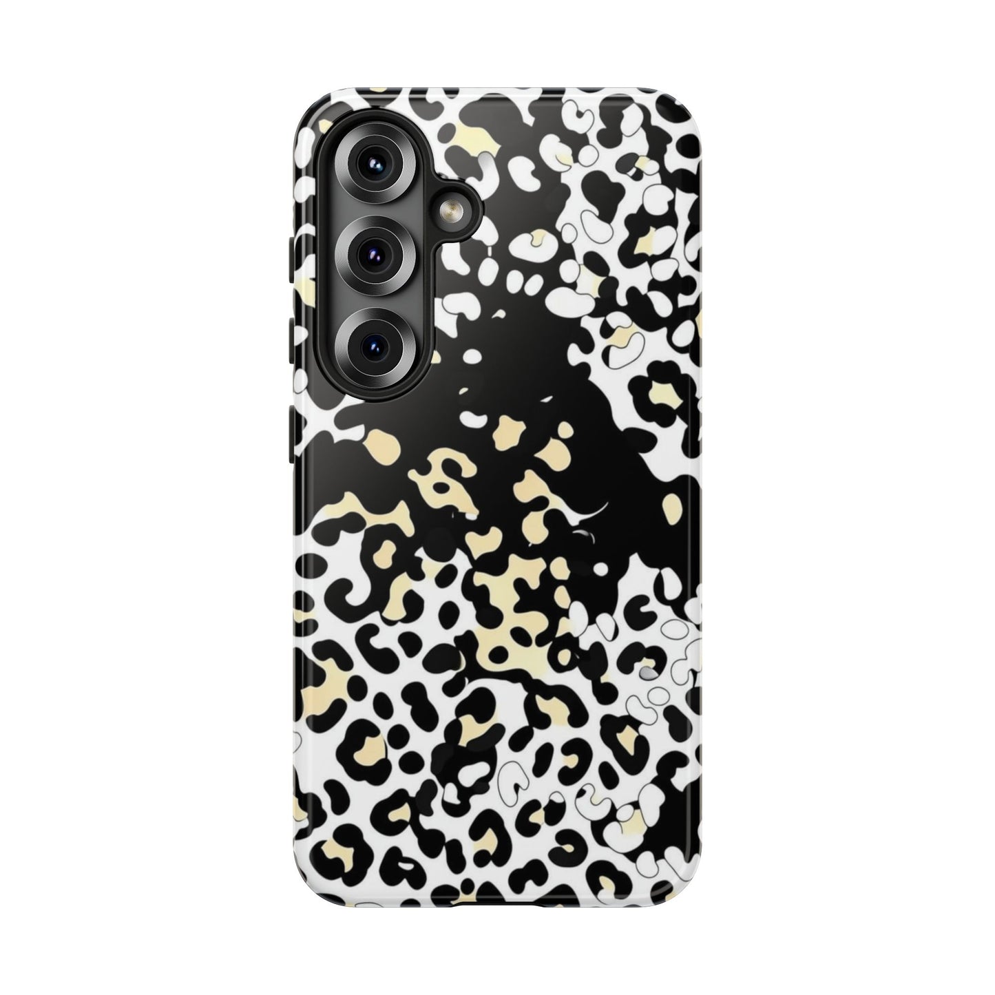 Leopard Splash Tough Phone Case — Black & Cream Animal Print Protective Cover