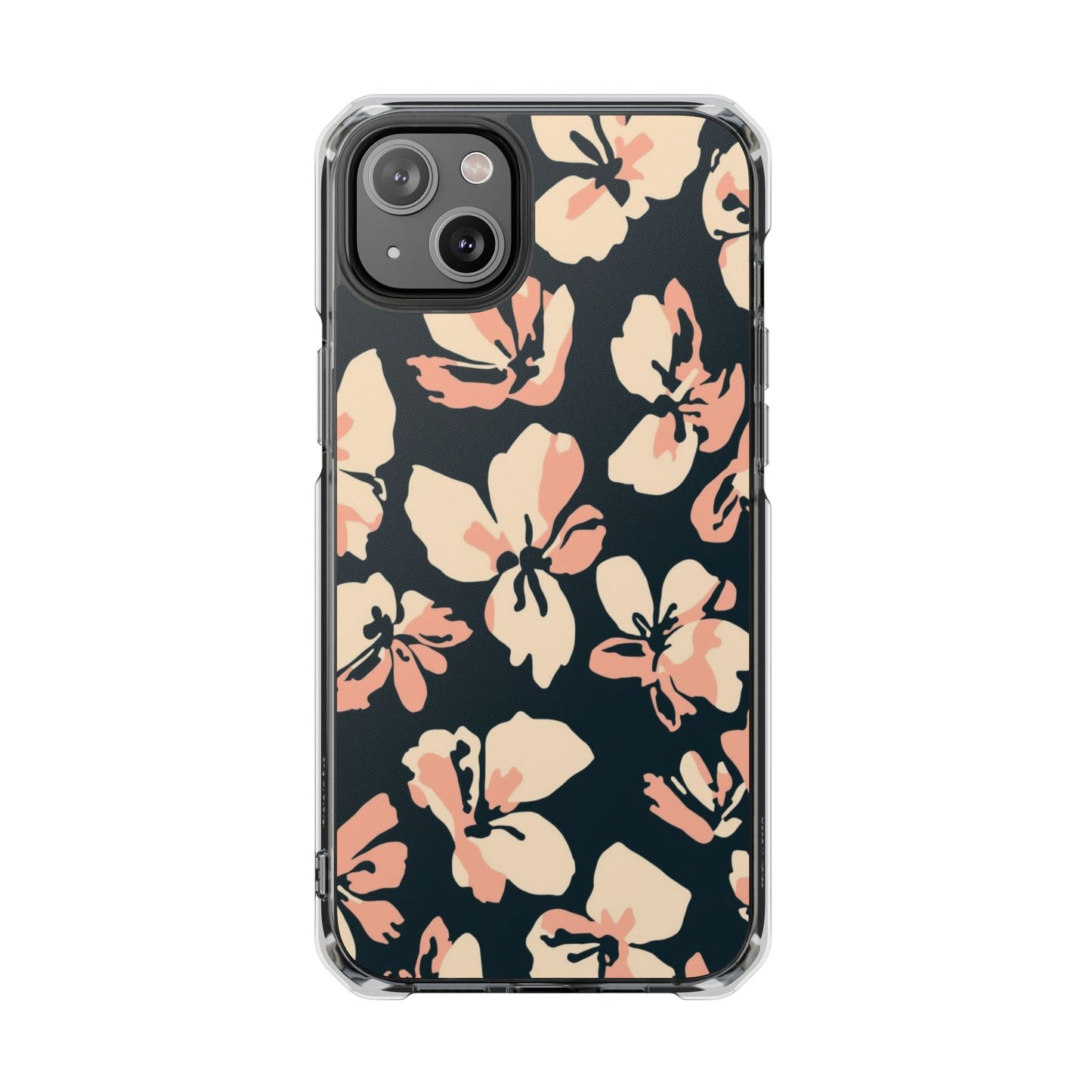 Clear Magnetic Phone Case — Peach Floral Impact Protection