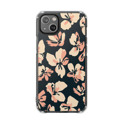 Clear Magnetic Phone Case — Peach Floral Impact Protection