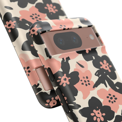 Floral Phone Case — Pink & Black Retro Blossom Protective Cover