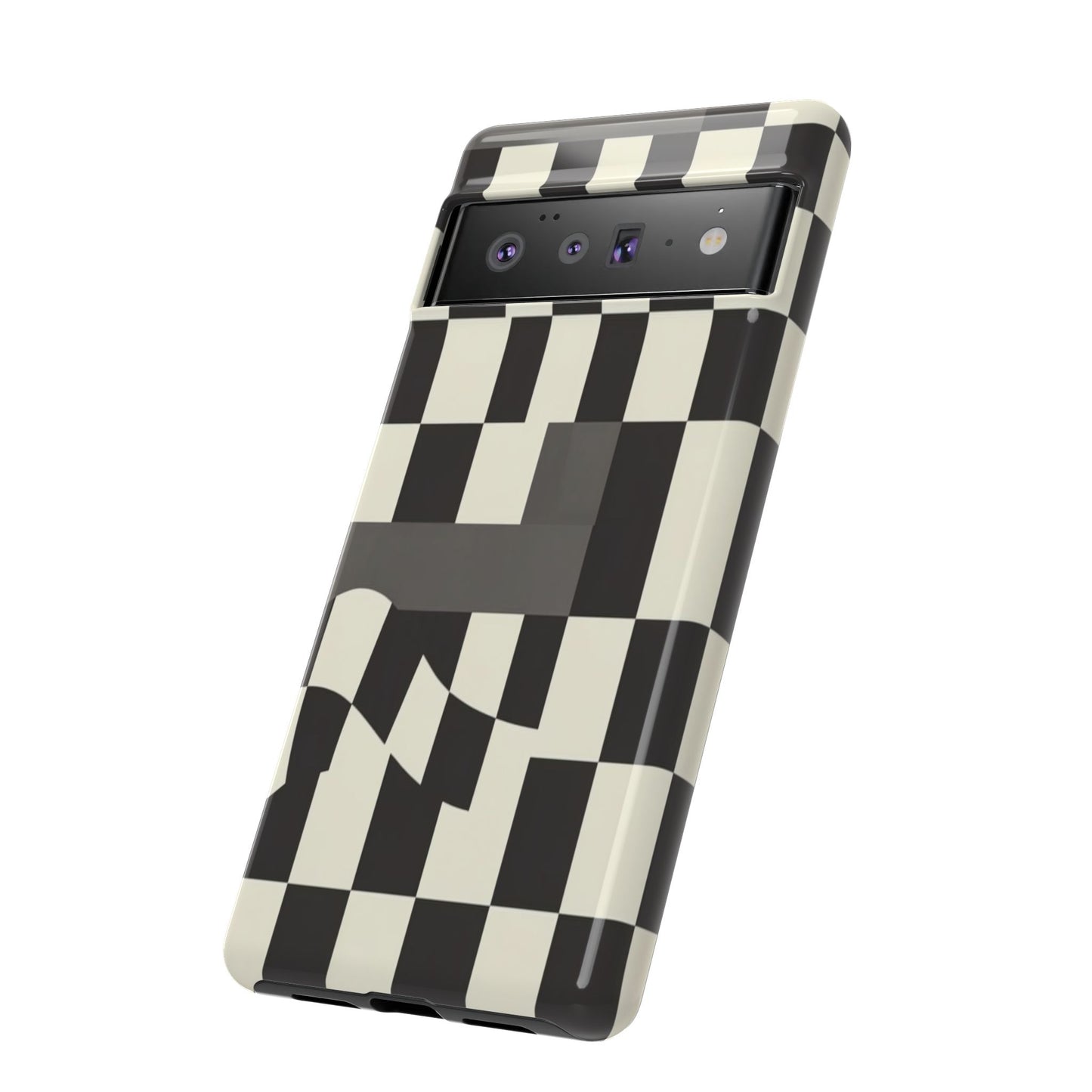 Checkerboard Wave Phone Case — Black & Cream Graphic Tough Case