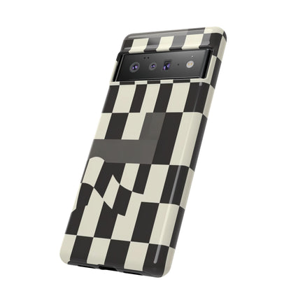 Checkerboard Wave Phone Case — Black & Cream Graphic Tough Case