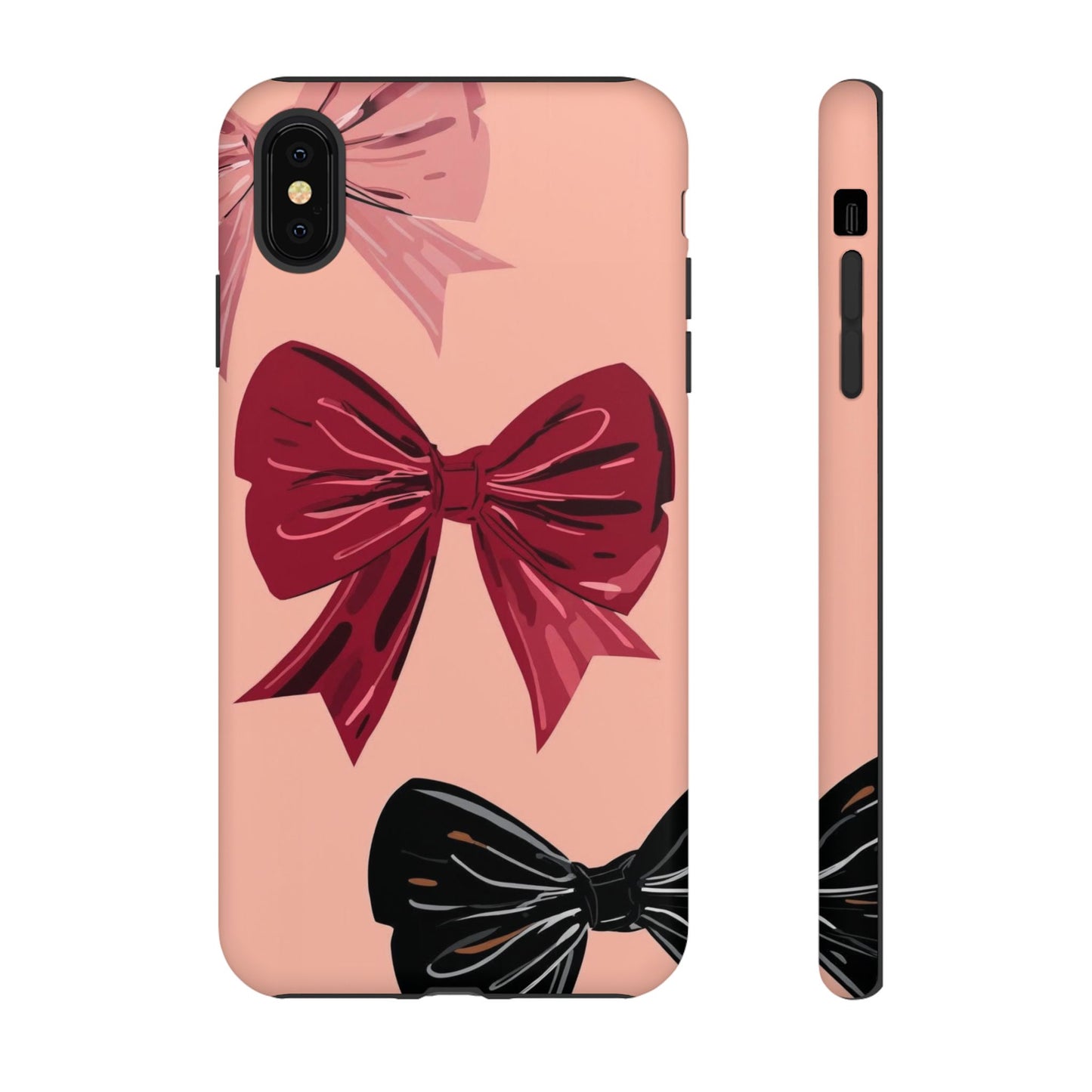 Bow Pattern Tough Phone Case — Pink, Red & Black Decorative Bows