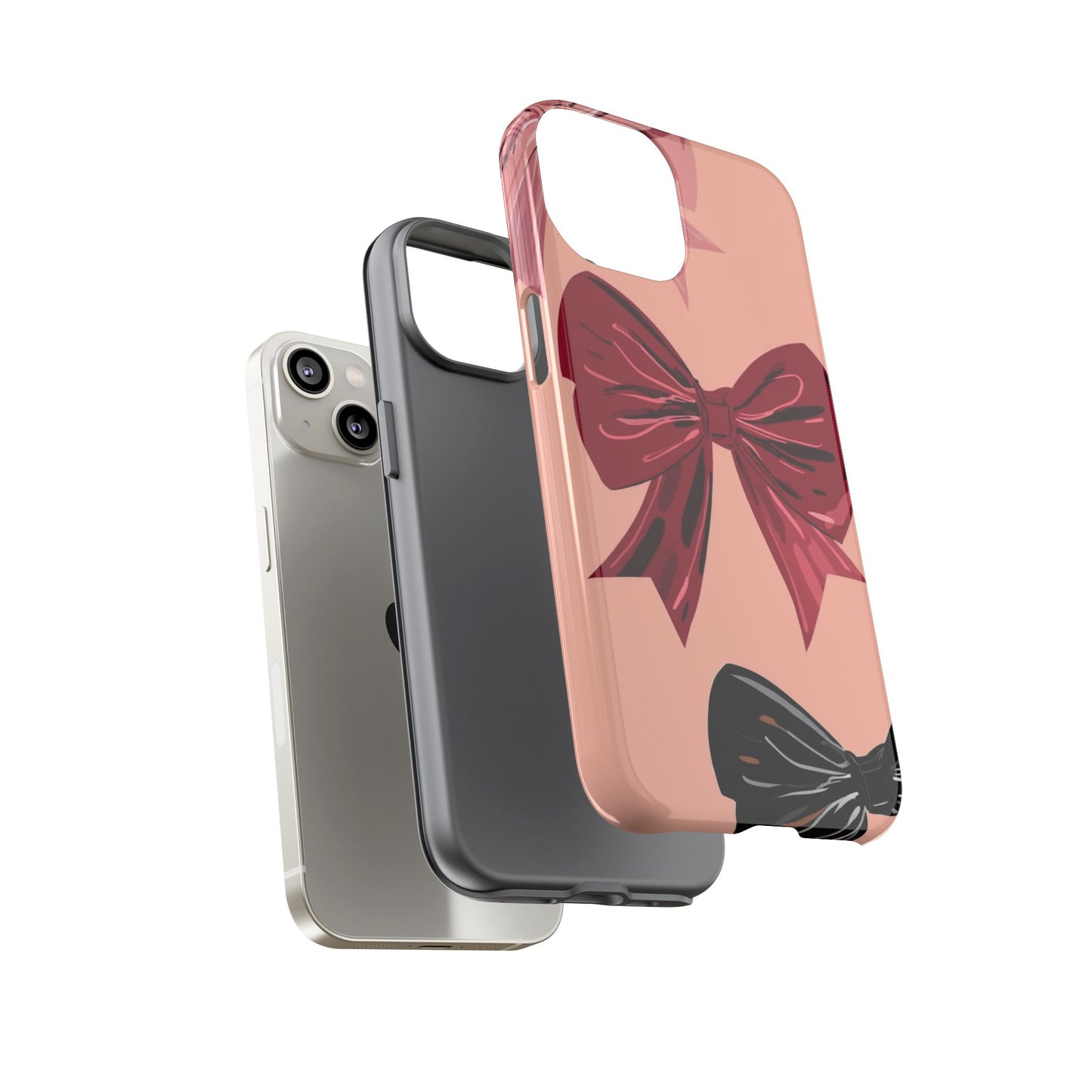 Bow Pattern Tough Phone Case — Pink, Red & Black Decorative Bows