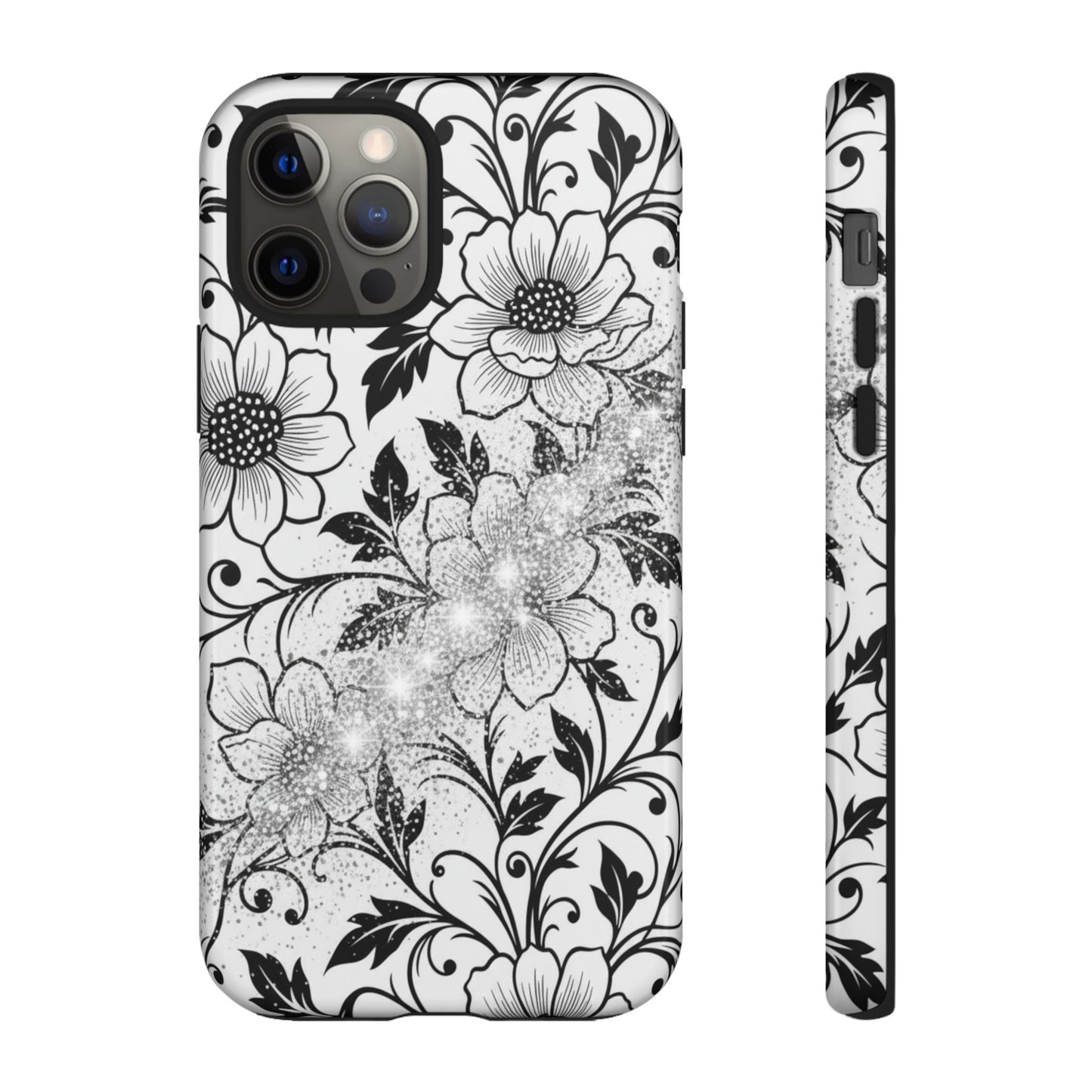 Floral Lace Phone Case — Black & White Vintage Flower Protective Case