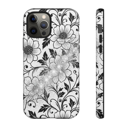 Floral Lace Phone Case — Black & White Vintage Flower Protective Case