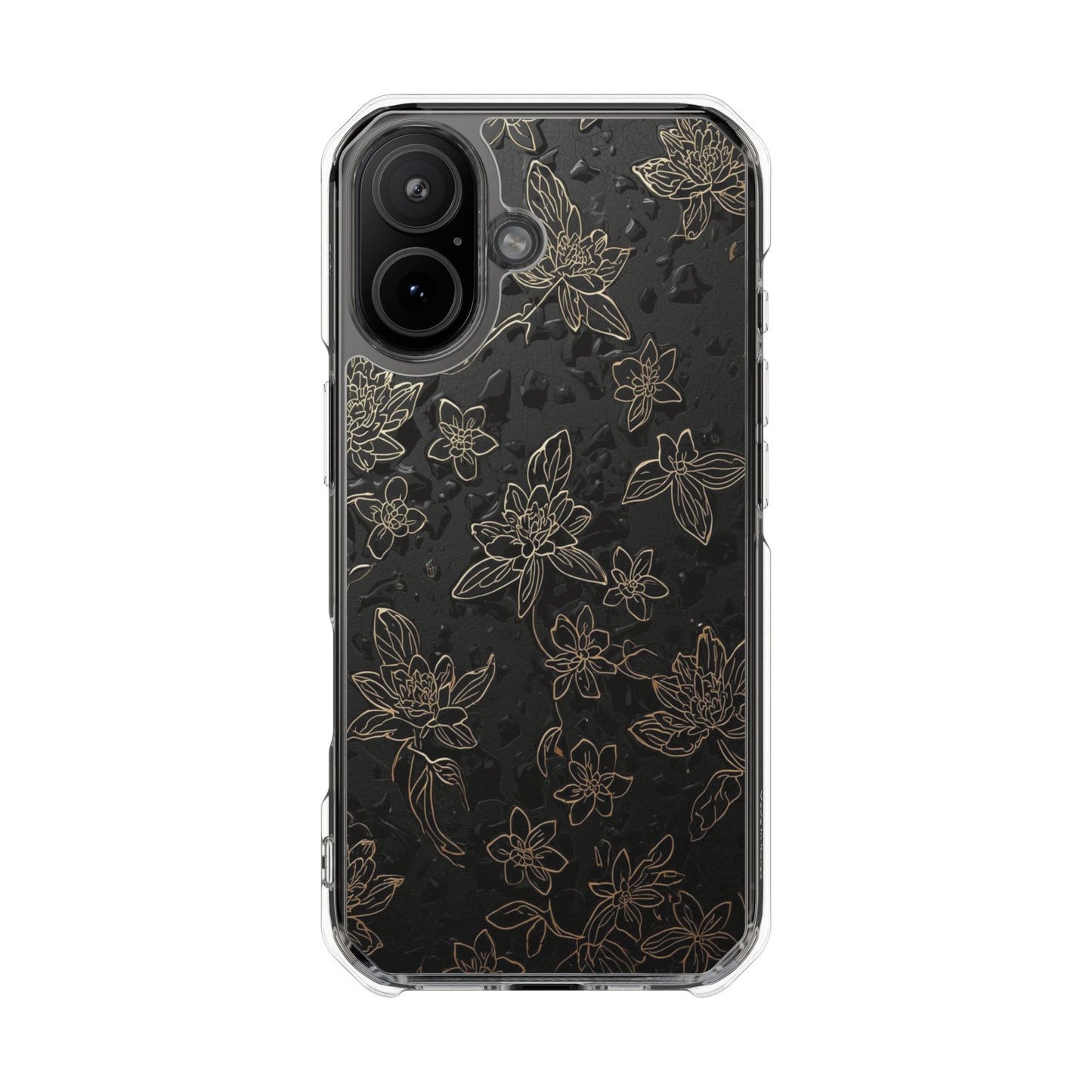 Clear Magnetic Impact Phone Case — Subtle Gold Floral Design