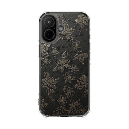 Clear Magnetic Impact Phone Case — Subtle Gold Floral Design