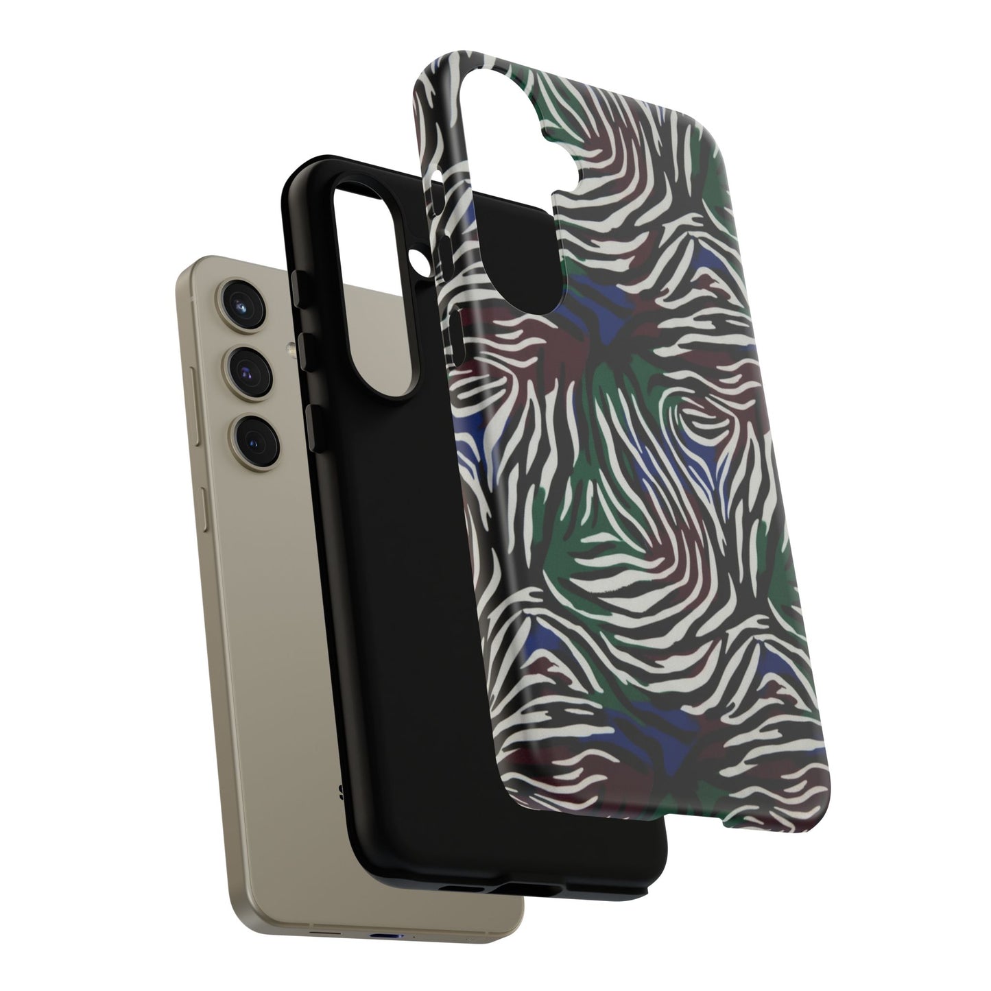 Zebra Camo Tough Phone Case – Green & Blue Animal Print Protective Cover