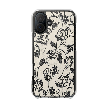 Floral Clear Magnetic Phone Case — Black Sketch Roses
