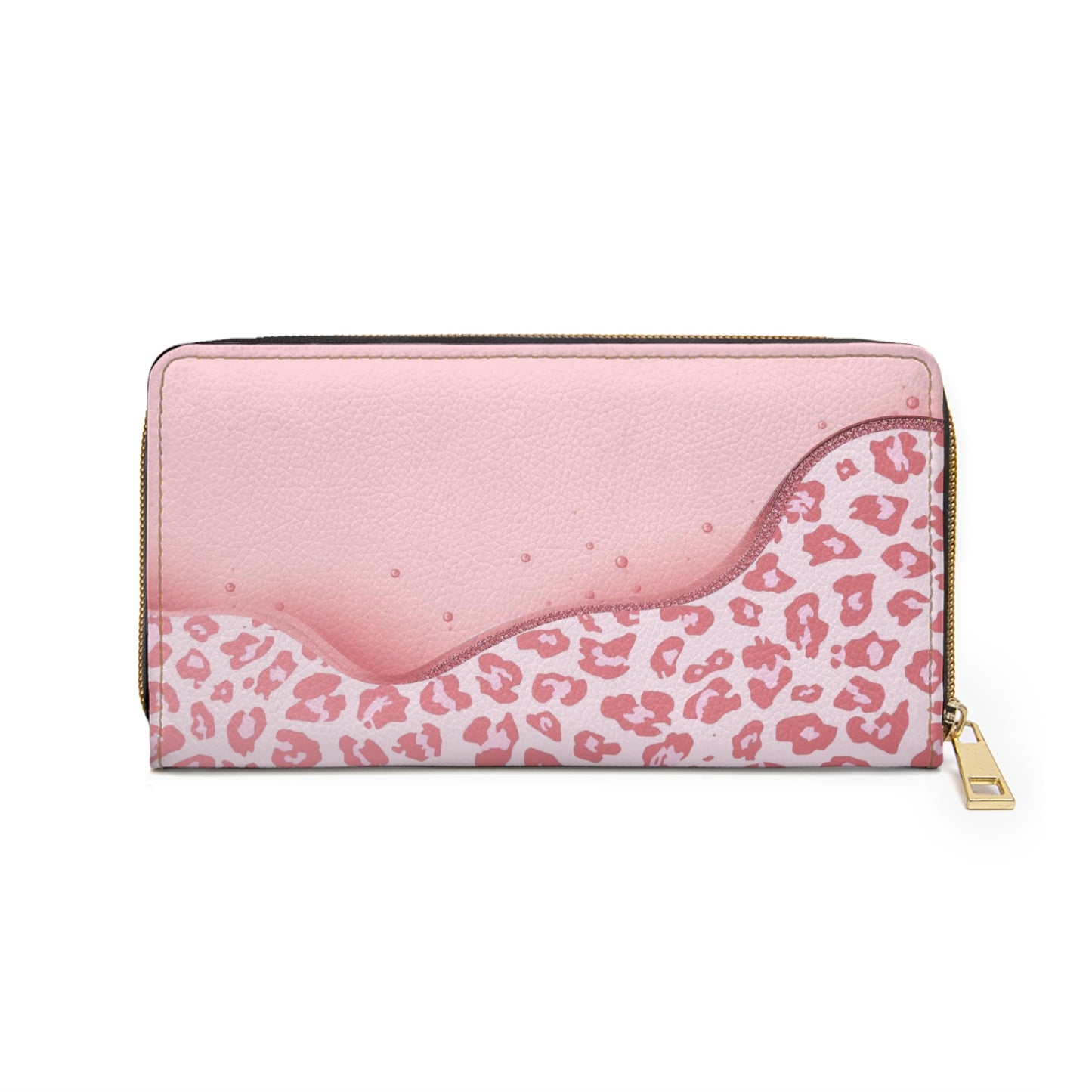 Pink Leopard Wave Zipper Wallet — Stylish Animal Print Card Holder