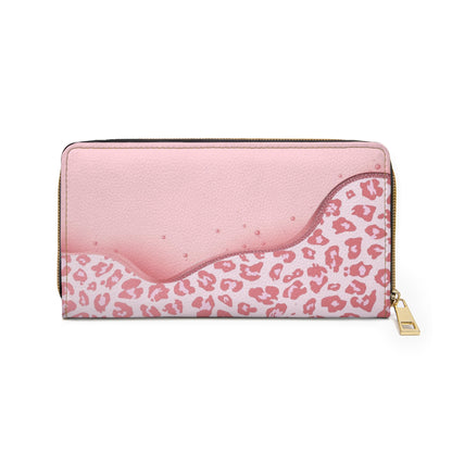 Pink Leopard Wave Zipper Wallet — Stylish Animal Print Card Holder