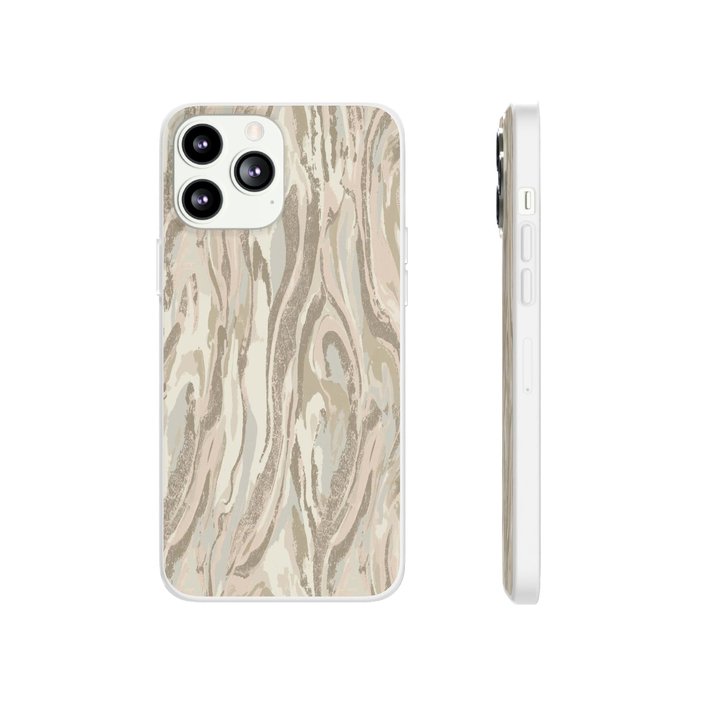 Neutral Marble Swirl Flexi Phone Case — Beige Abstract Protective Cover