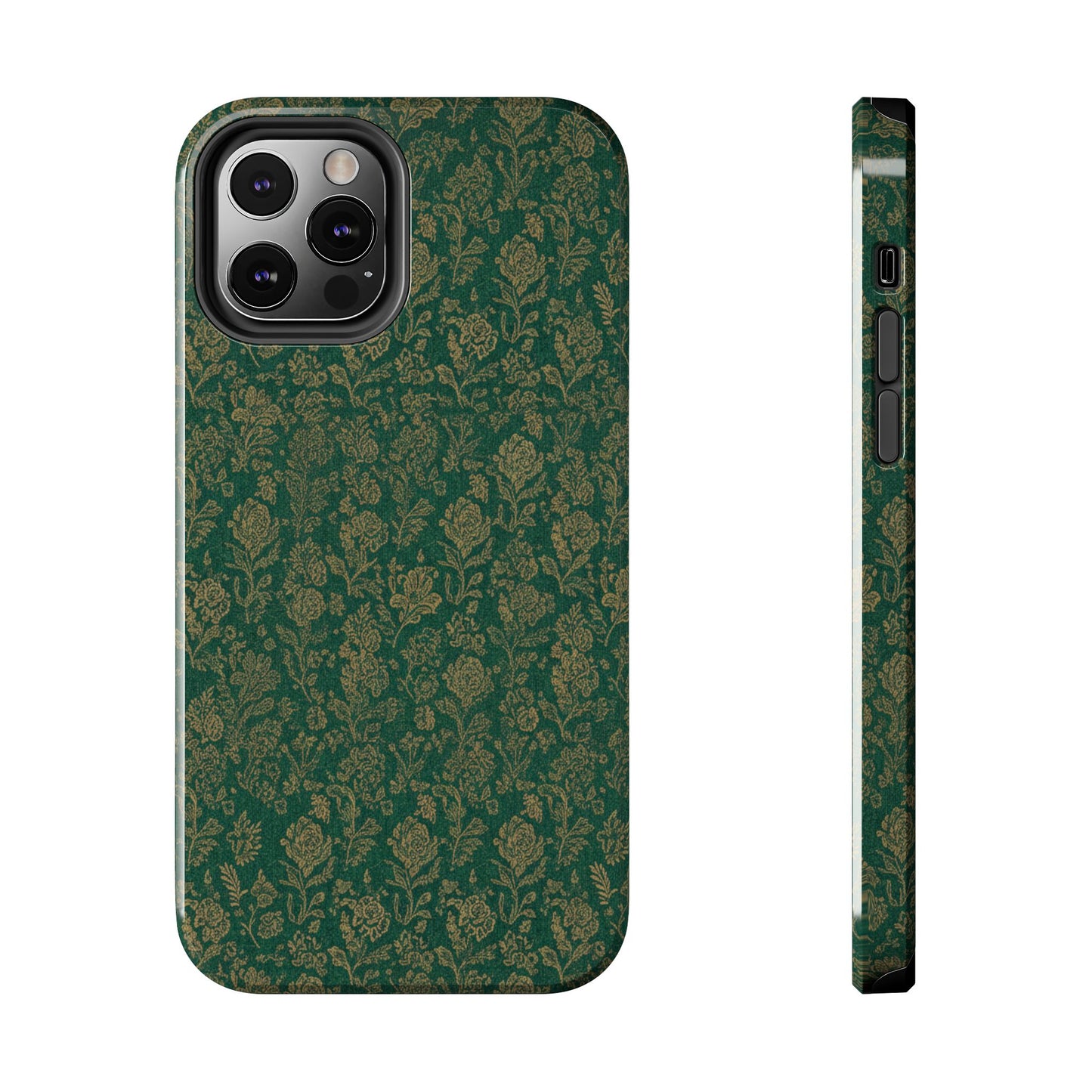 Vintage Floral Tough Phone Case — Green Damask Protective Cover