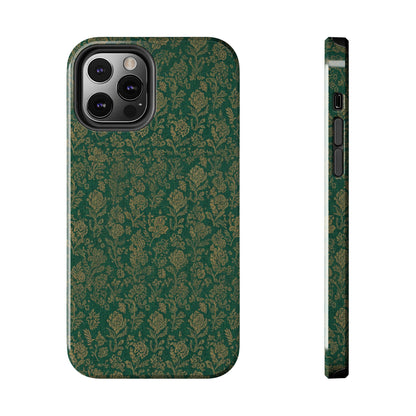 Vintage Floral Tough Phone Case — Green Damask Protective Cover
