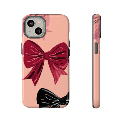 Bow Pattern Tough Phone Case — Pink, Red & Black Decorative Bows