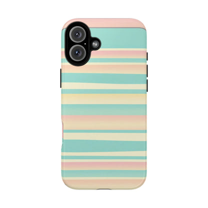 Pastel Striped Tough Phone Case — Mint, Peach & Cream Protective Cover