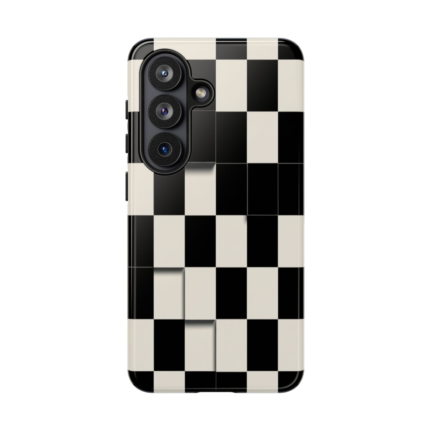 Checkerboard Tough Phone Case — Classic Black & Cream Grid Protective Cover
