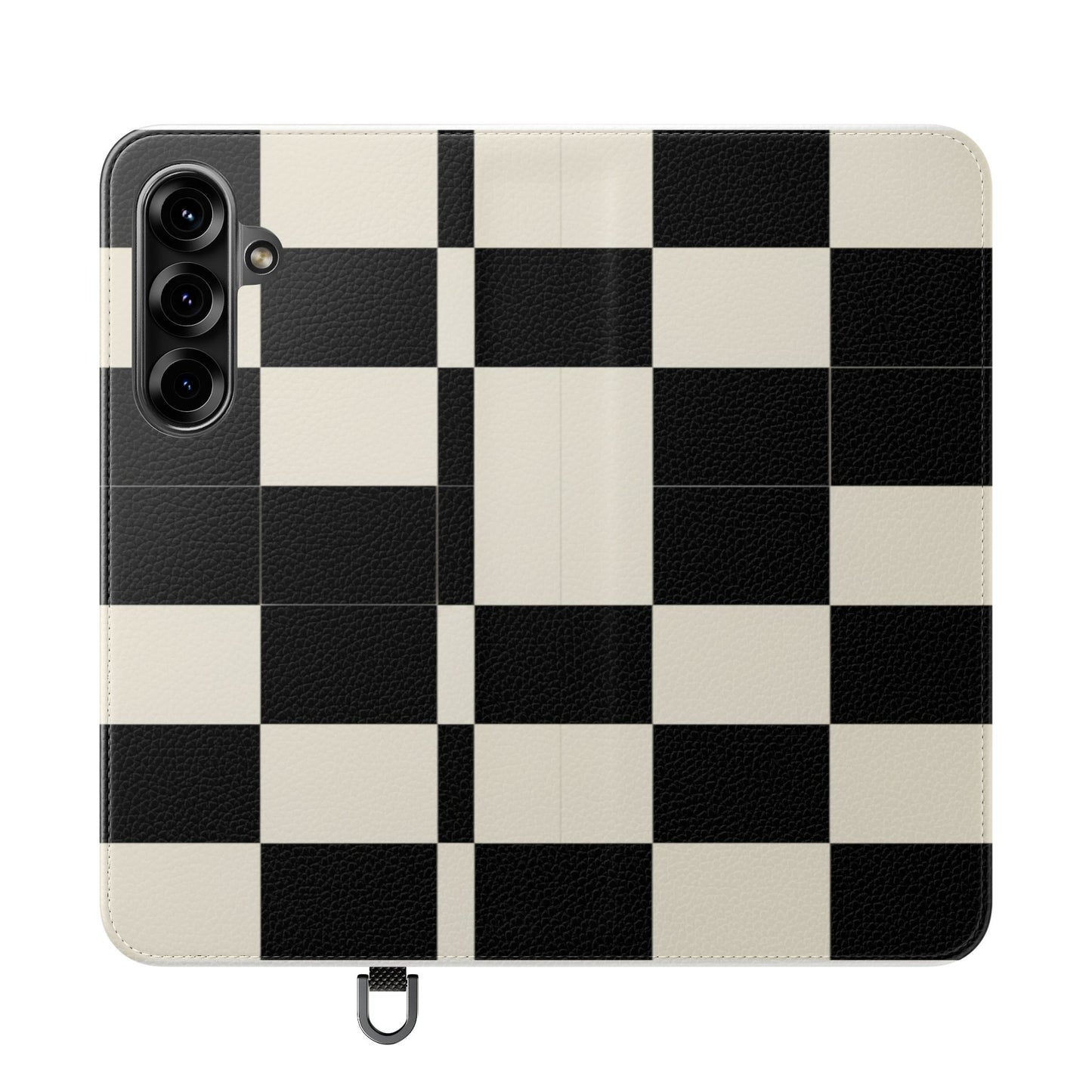 Checkered Flip Phone Case – Black & Cream Retro Grid Wallet Case