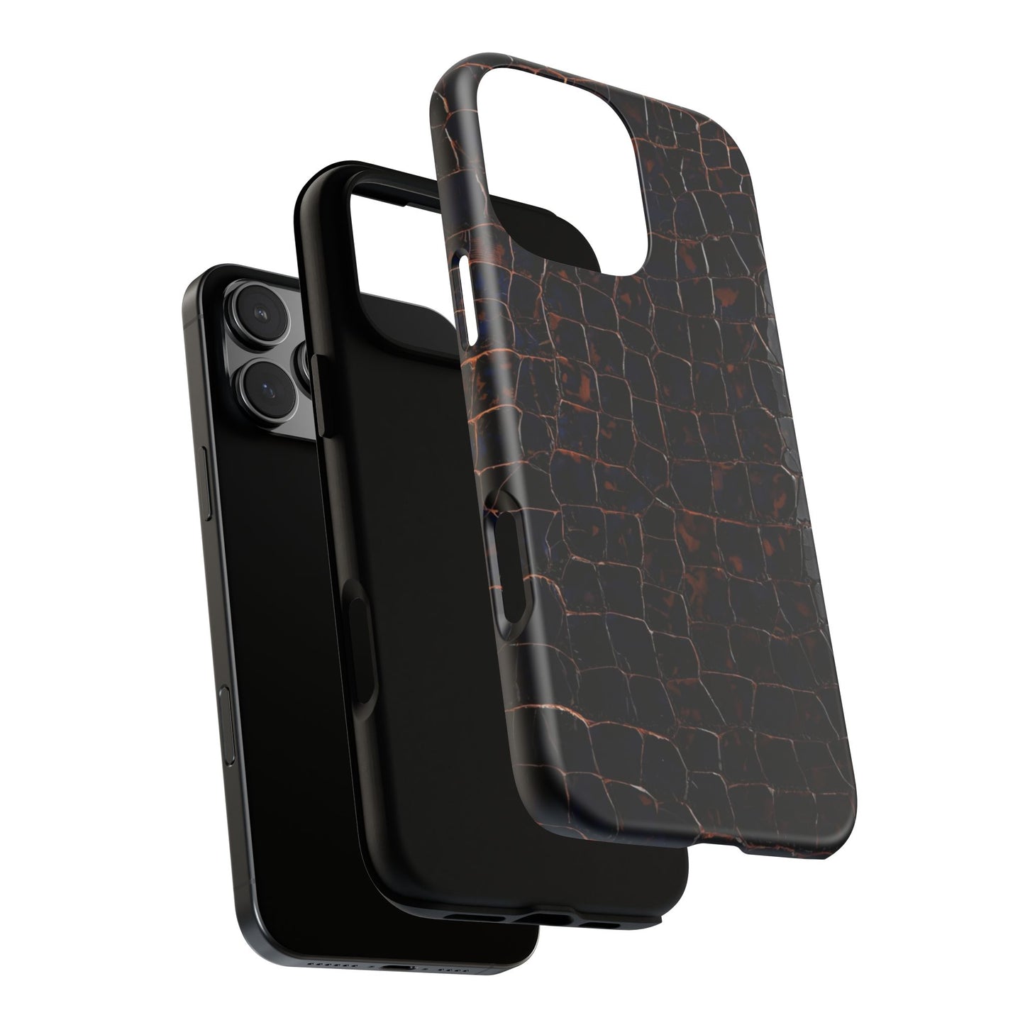 Croc-Embossed Tough Phone Case — Shockproof Black Alligator Texture