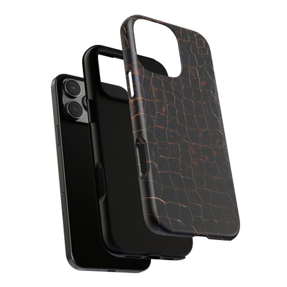 Croc-Embossed Tough Phone Case — Shockproof Black Alligator Texture