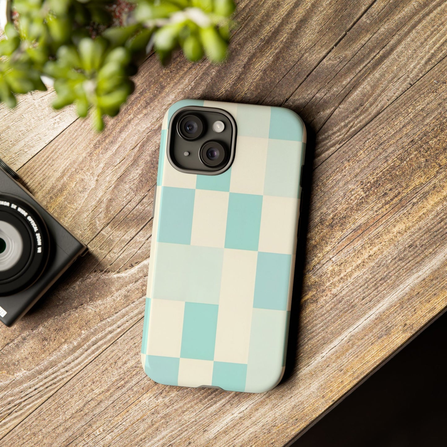 Pastel Checkerboard Tough Case – Mint & Cream Protective Phone Cover