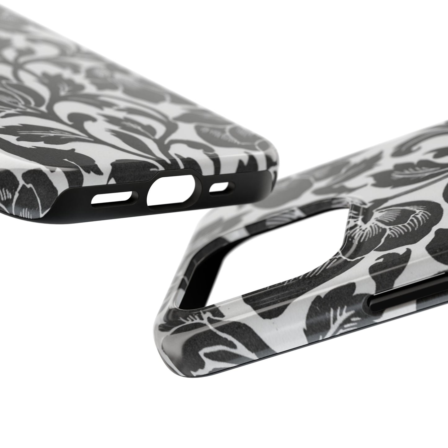 Tough Phone Case — Black & White Vintage Floral Protective Cover