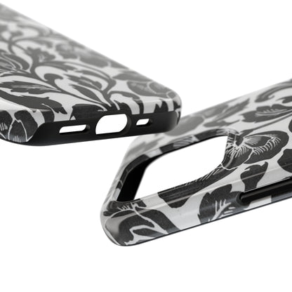 Tough Phone Case — Black & White Vintage Floral Protective Cover