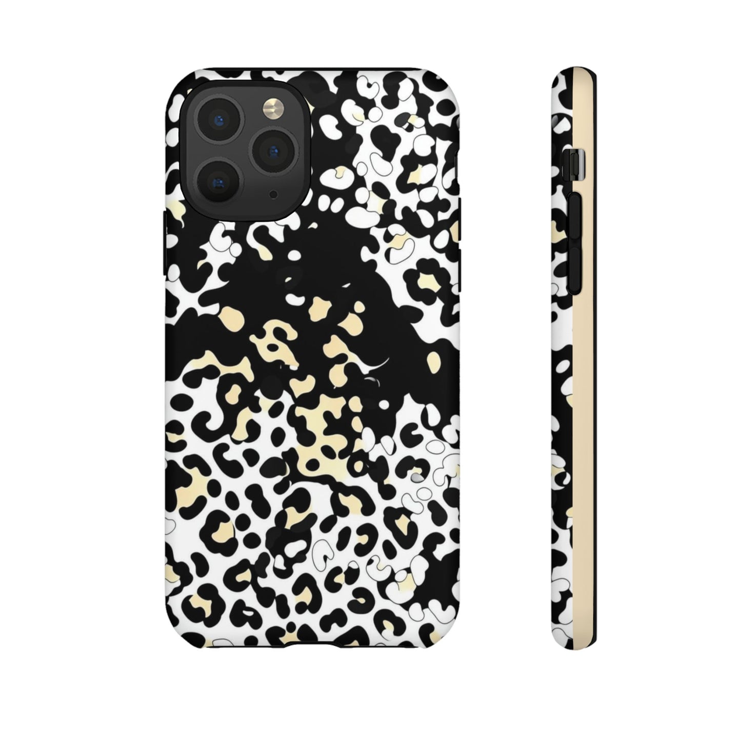Leopard Splash Tough Phone Case — Black & Cream Animal Print Protective Cover