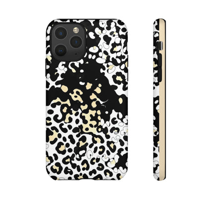Leopard Splash Tough Phone Case — Black & Cream Animal Print Protective Cover