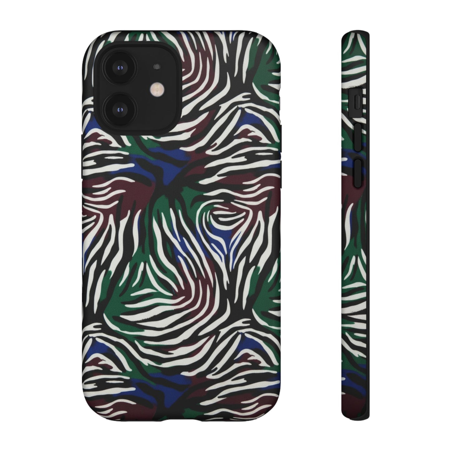 Zebra Camo Tough Phone Case – Green & Blue Animal Print Protective Cover