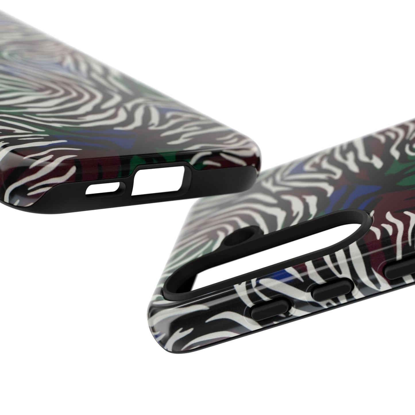 Zebra Camo Tough Phone Case – Green & Blue Animal Print Protective Cover