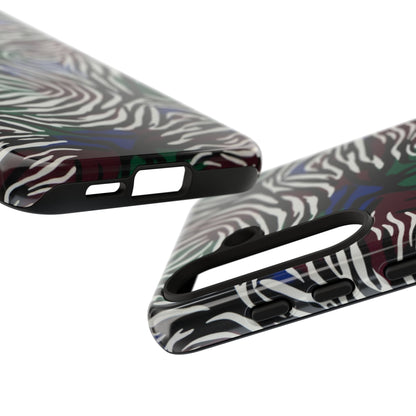 Zebra Camo Tough Phone Case – Green & Blue Animal Print Protective Cover
