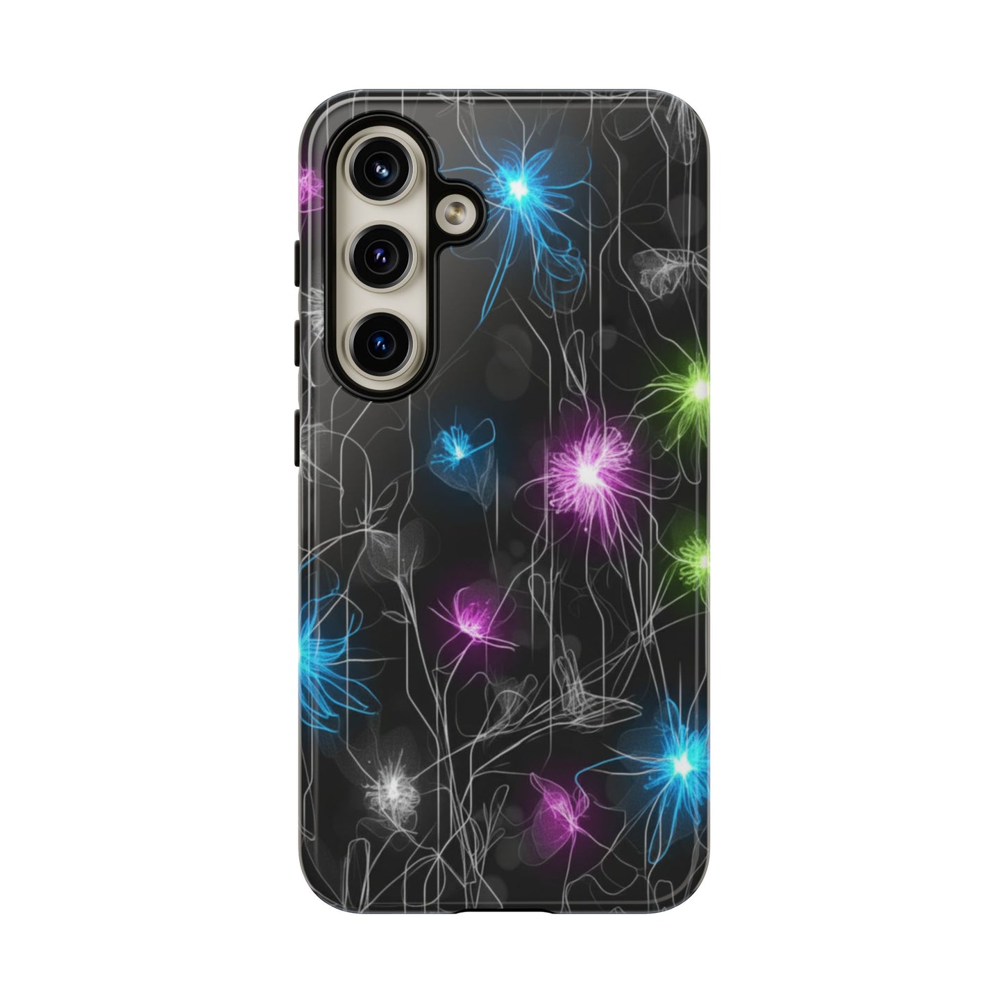 Neon Floral Tough Phone Case — Glow Flower Protective iPhone Cover