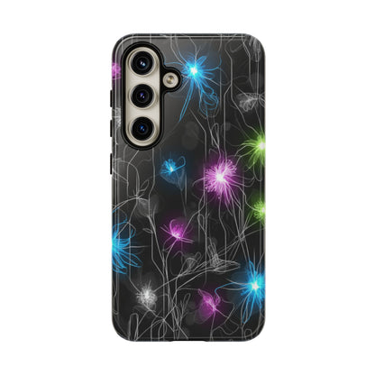 Neon Floral Tough Phone Case — Glow Flower Protective iPhone Cover