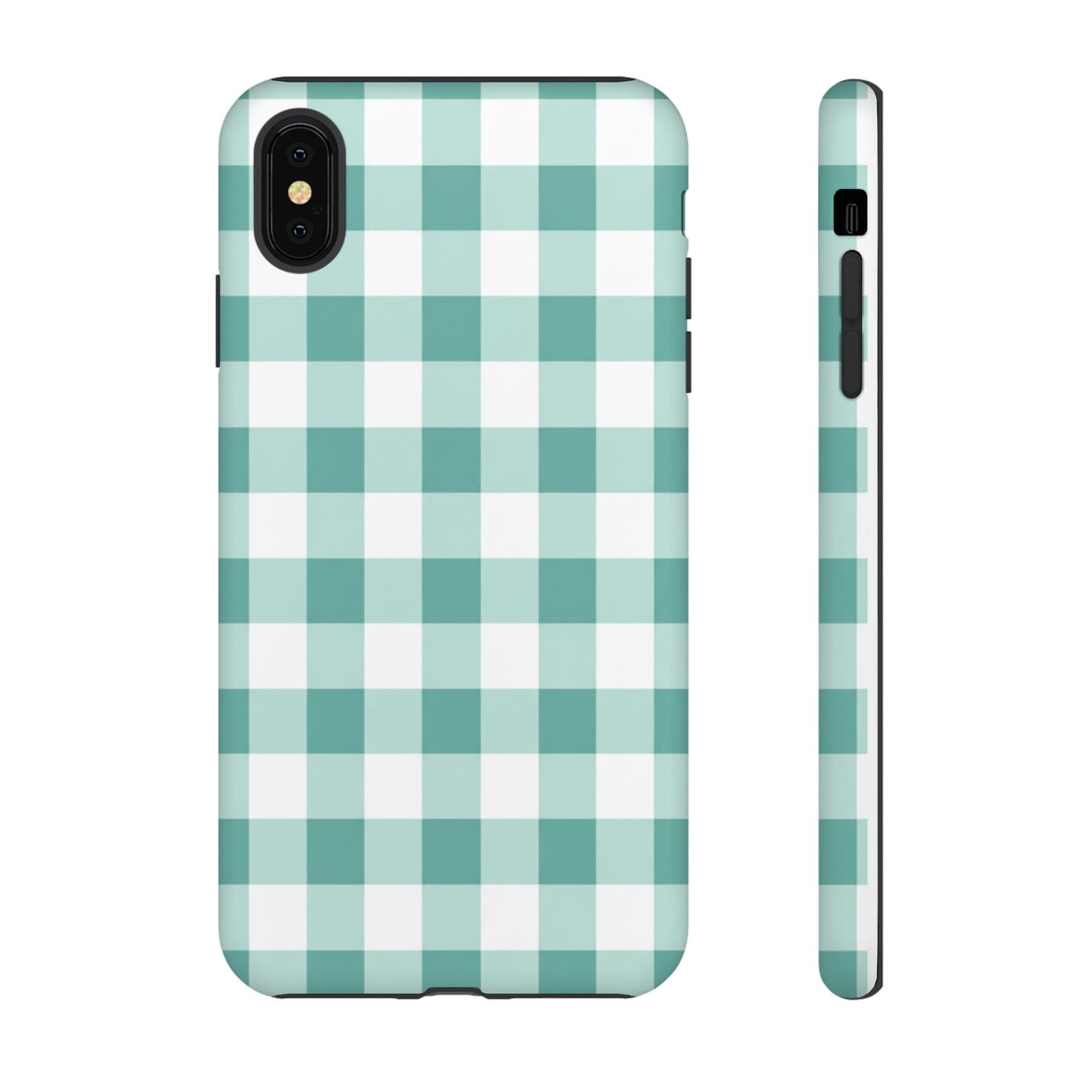 Mint Green Buffalo Check Tough Phone Case — Durable Plaid Protective Cover