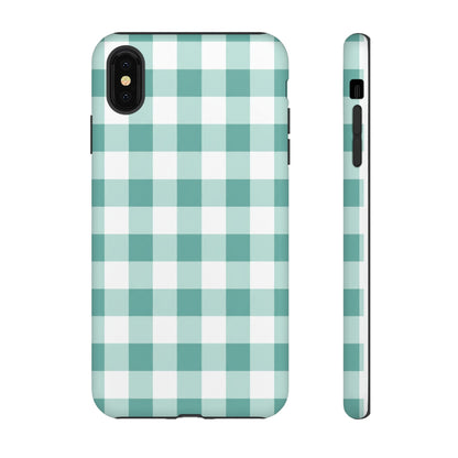 Mint Green Buffalo Check Tough Phone Case — Durable Plaid Protective Cover
