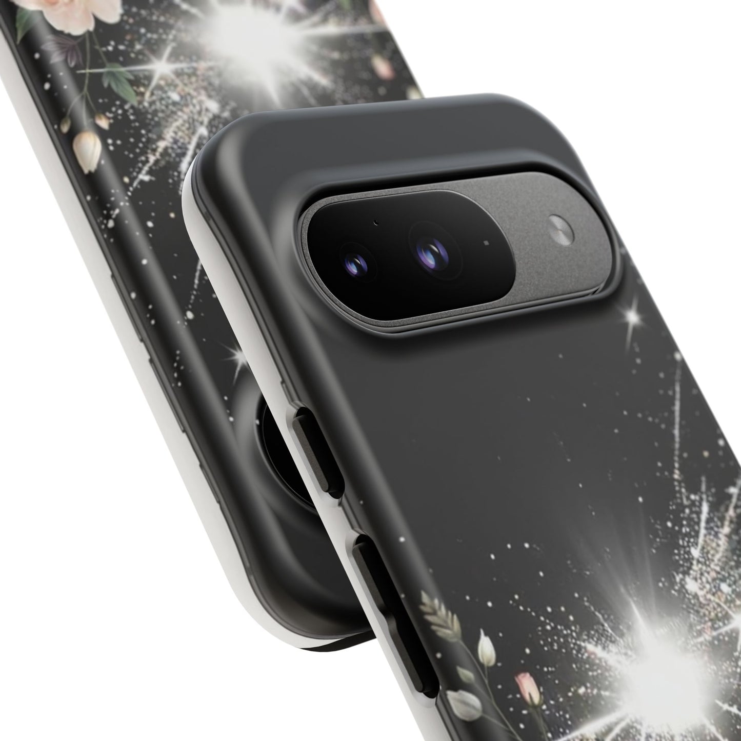 Floral Burst Phone Case — Protective Black Sparkle Design