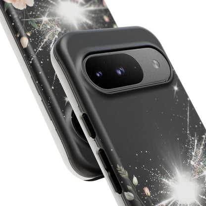 Floral Burst Phone Case — Protective Black Sparkle Design