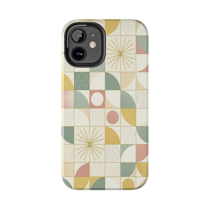Retro Geometric Tough Phone Case — Pastel Midcentury Pattern