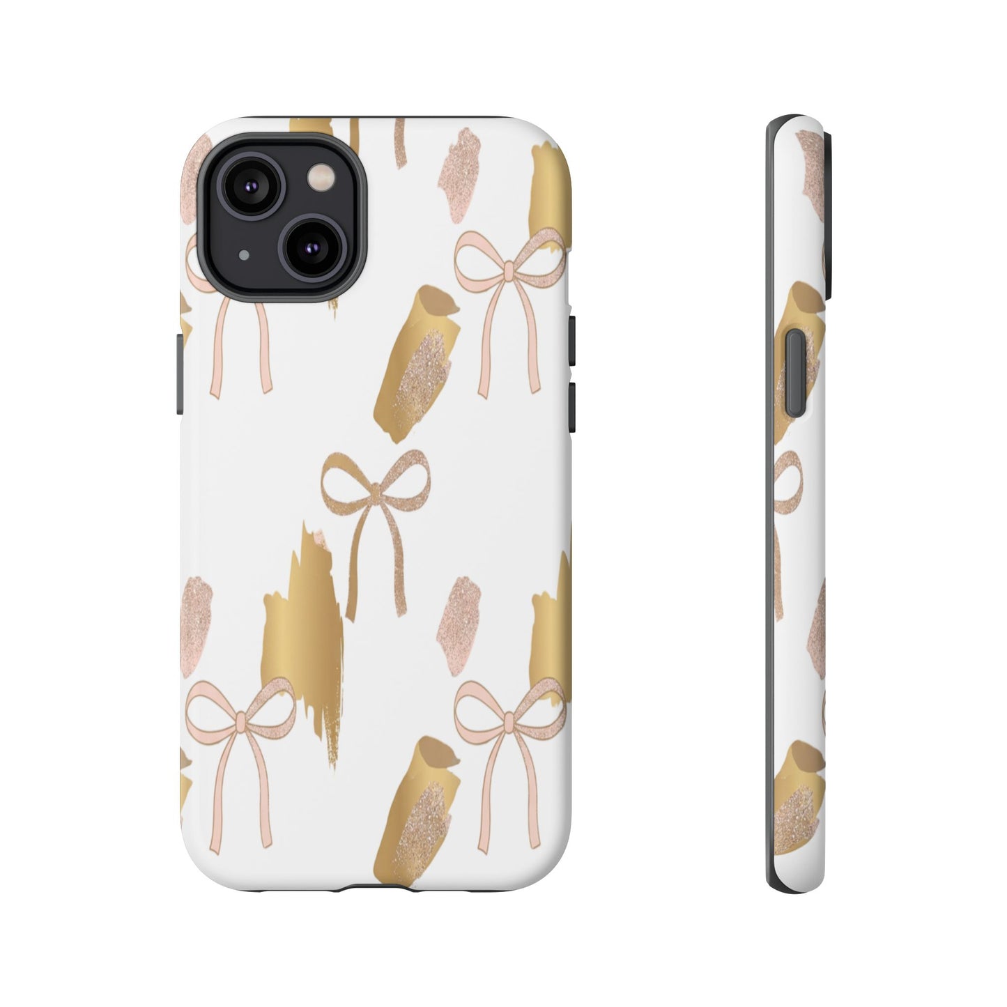 Phone Case — Gold Brushstroke & Blush Bow Pattern