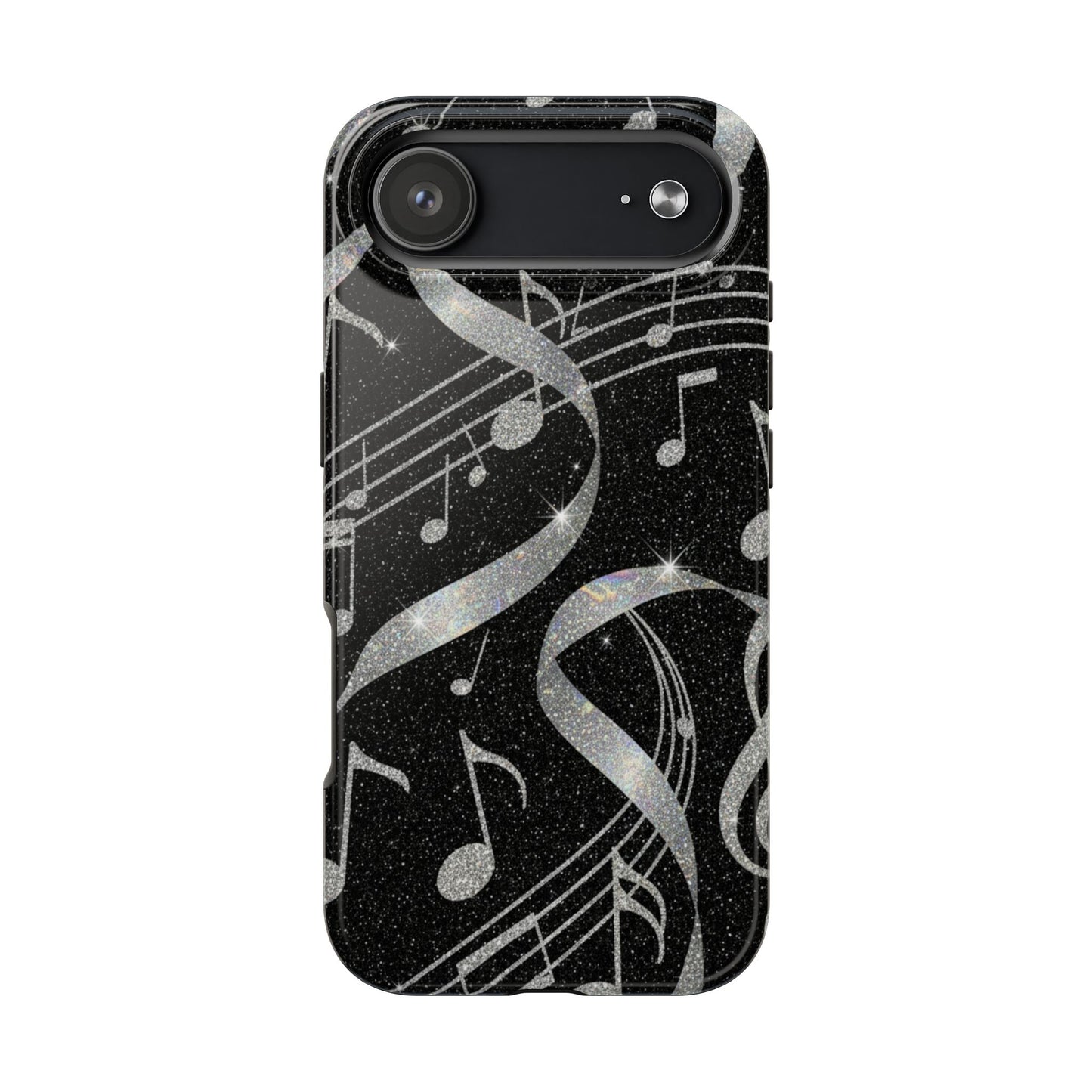 Musical Notes Tough Phone Case – Glitter Black Musician Phone Cover
