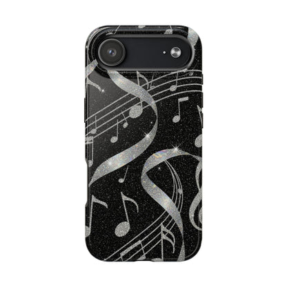 Musical Notes Tough Phone Case – Glitter Black Musician Phone Cover