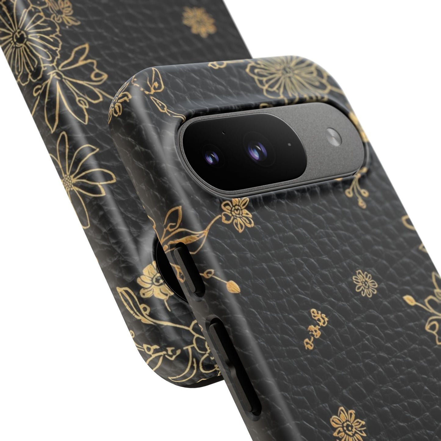 Floral Gold Foil Leather Texture Tough Phone Case